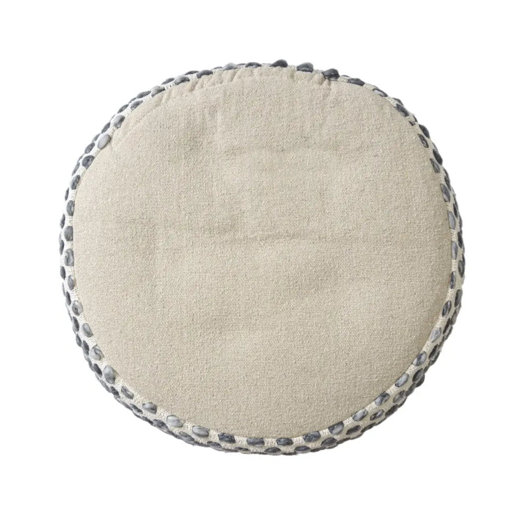 18" Ivory And Blue Cotton Blend Round Striped Pouf Ottoman Homeroots Living Room