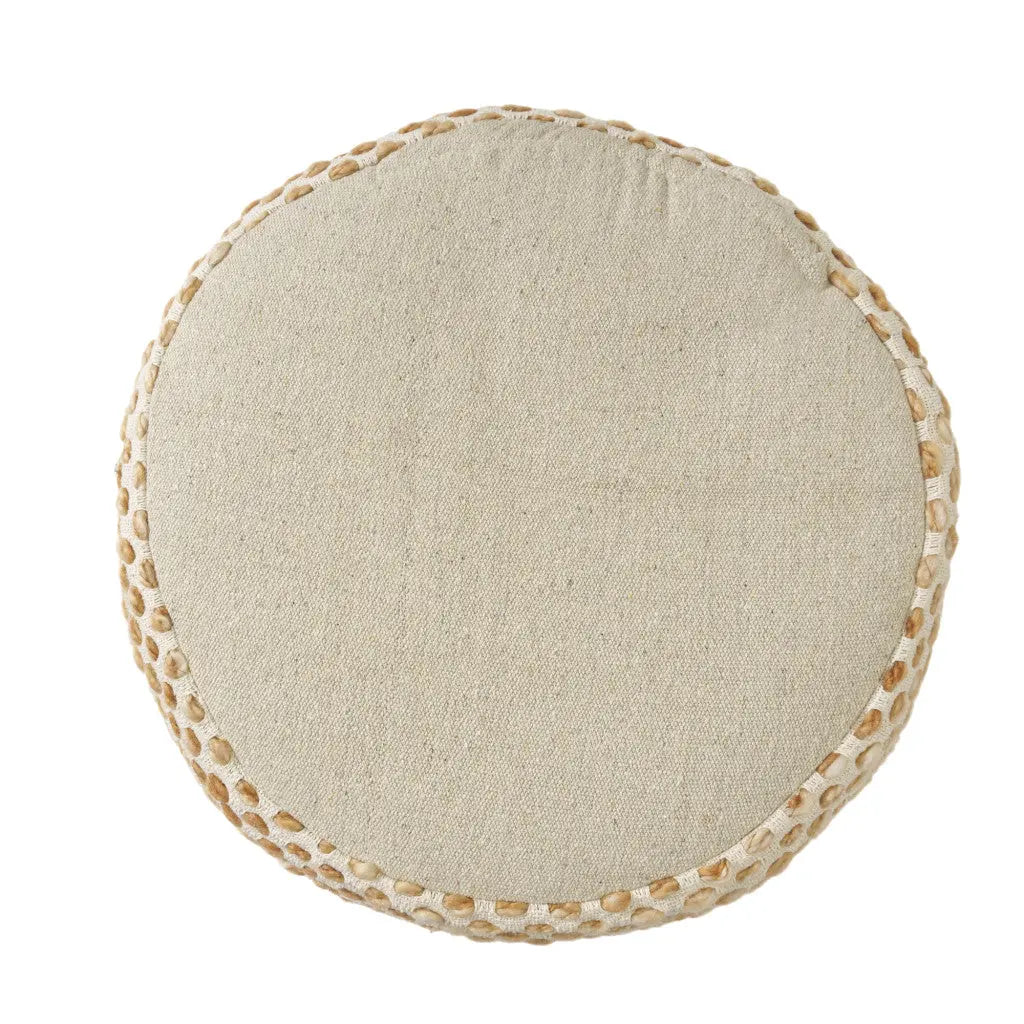 18" Ivory And Brown Cotton Blend Round Striped Pouf Ottoman Homeroots Living Room
