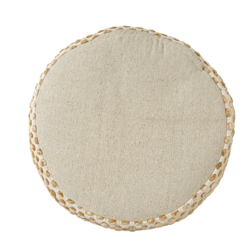 18" Ivory And Brown Cotton Blend Round Striped Pouf Ottoman Homeroots Living Room
