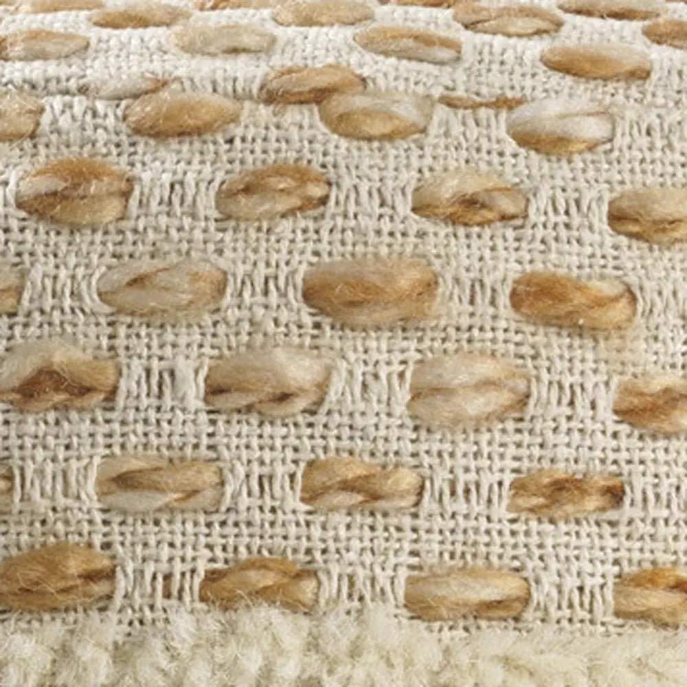 18" Ivory And Brown Cotton Blend Round Striped Pouf Ottoman Homeroots Living Room