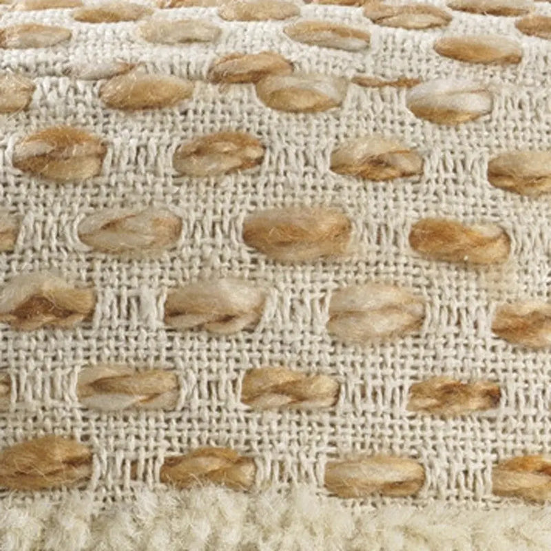 18" Ivory And Brown Cotton Blend Round Striped Pouf Ottoman Homeroots Living Room