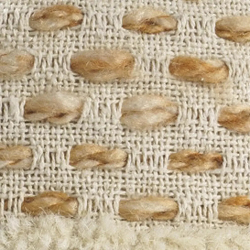 18" Ivory And Brown Cotton Blend Round Striped Pouf Ottoman Homeroots Living Room