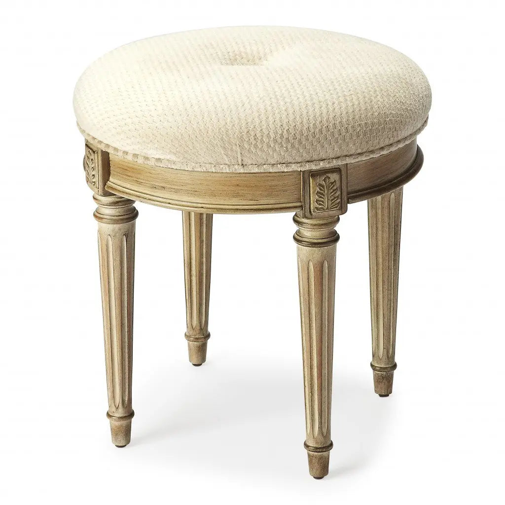 18" Ivory Polyester Blend And Brown Ottoman Homeroots Living Room