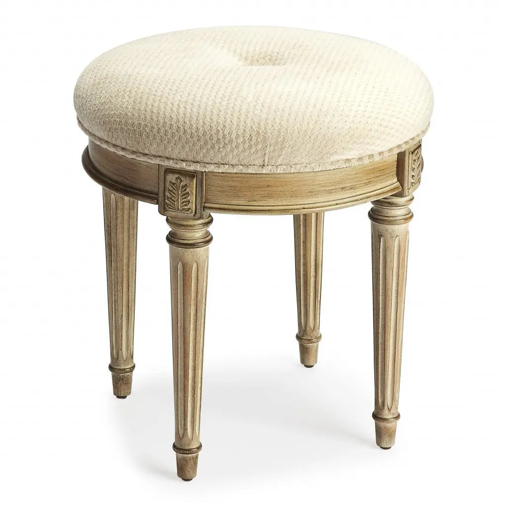 18" Ivory Polyester Blend And Brown Ottoman Homeroots Living Room