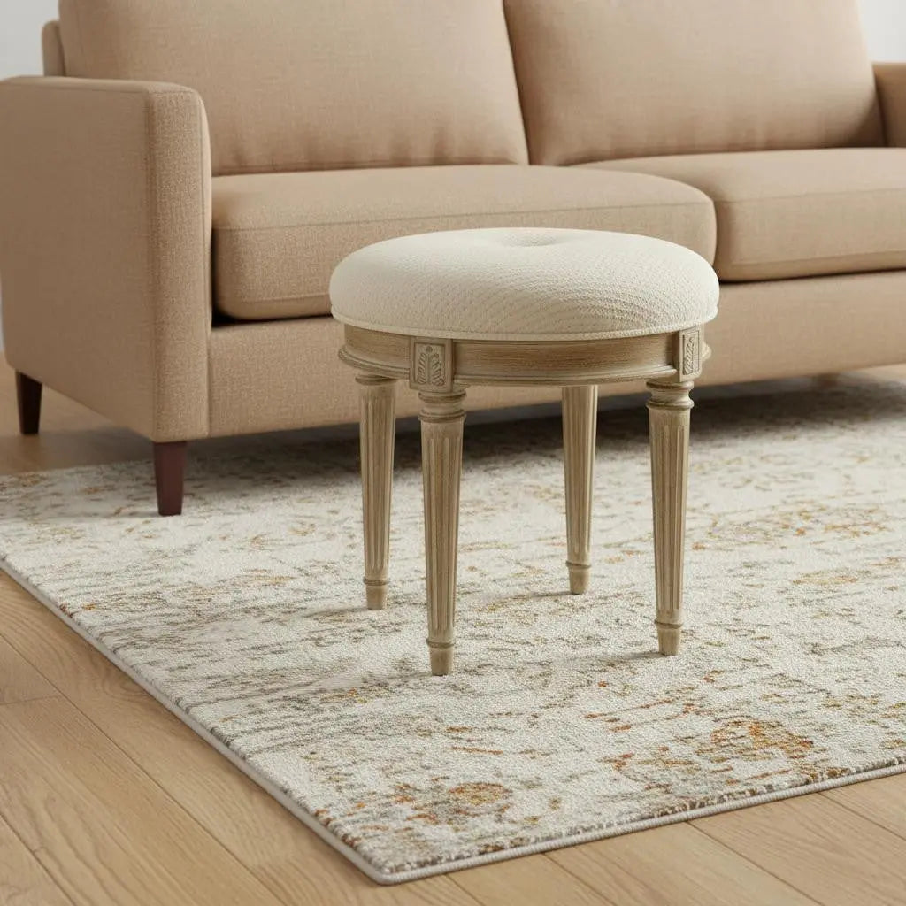 18" Ivory Polyester Blend And Brown Ottoman Homeroots Living Room
