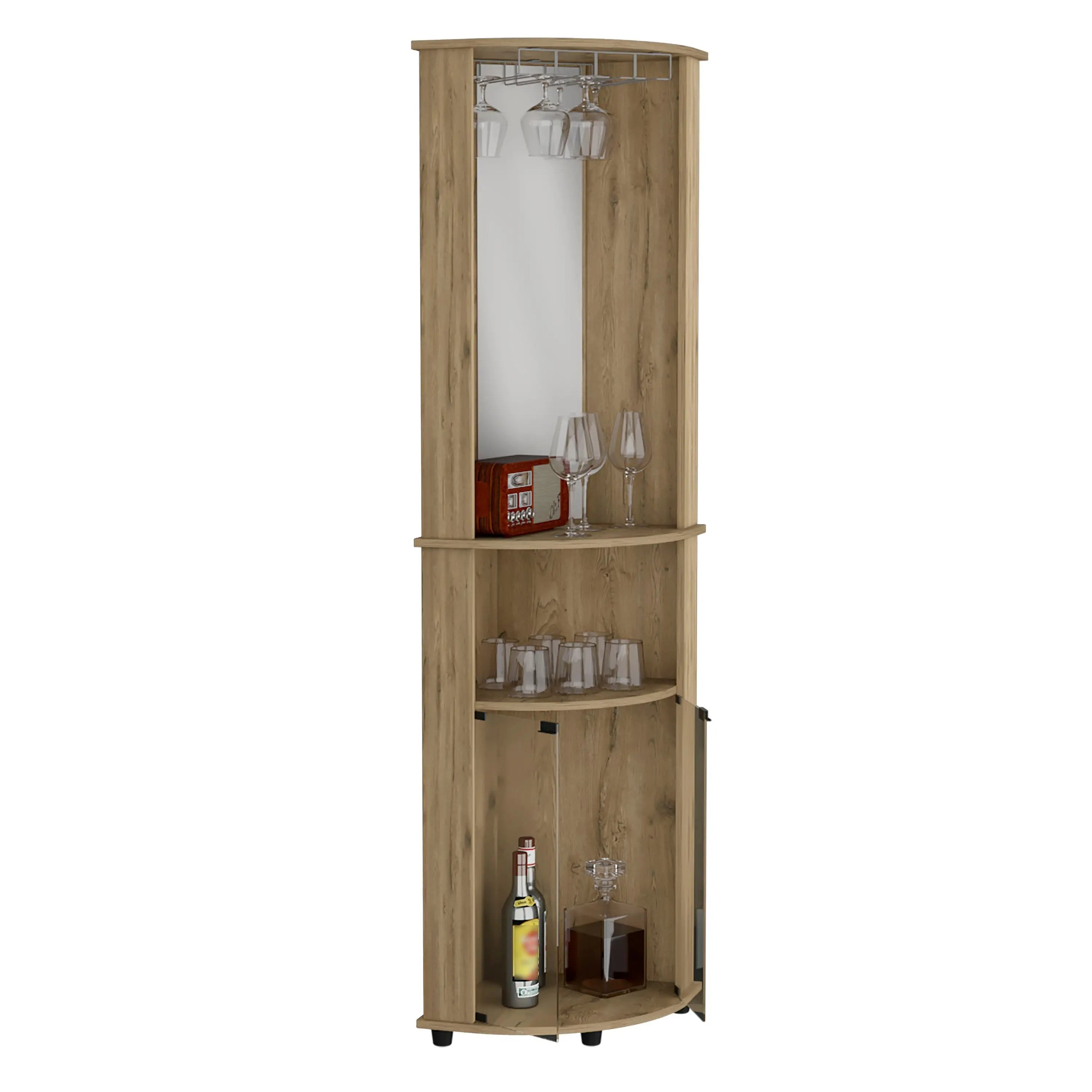 18" Light Brown Wood Corner Bar Cabinet With Two Doors Homeroots Kitchen & Dining