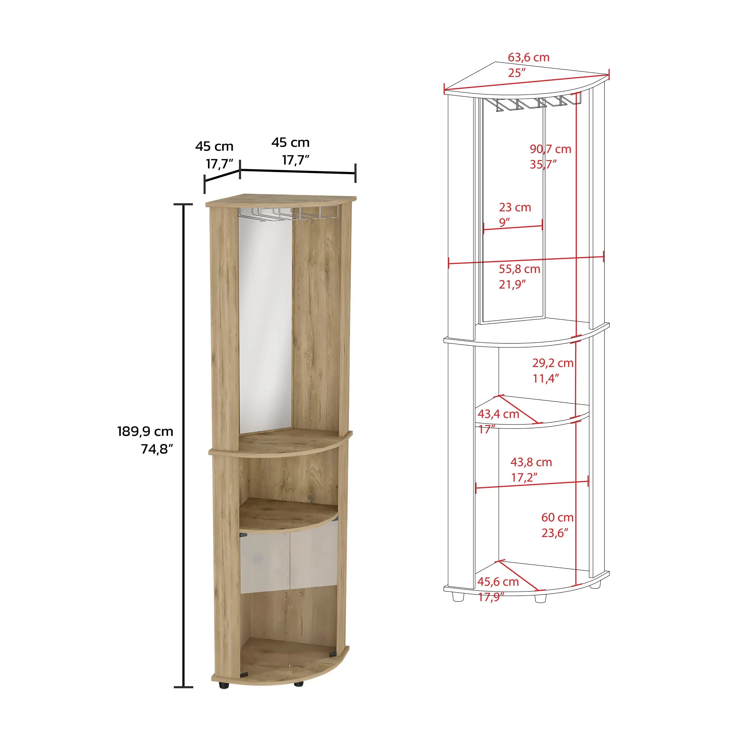 18" Light Brown Wood Corner Bar Cabinet With Two Doors Homeroots Kitchen & Dining