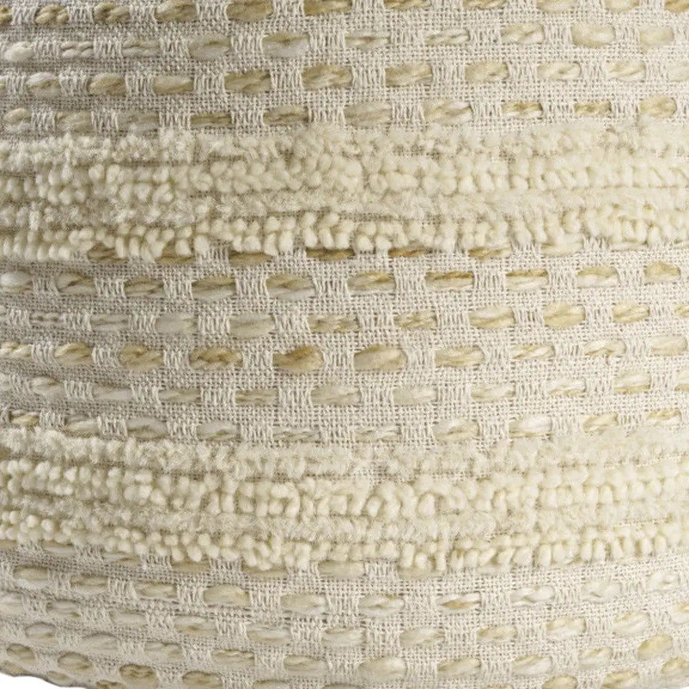 18" Natural And Ivory Cotton Blend Round Striped Pouf Ottoman Homeroots Living Room