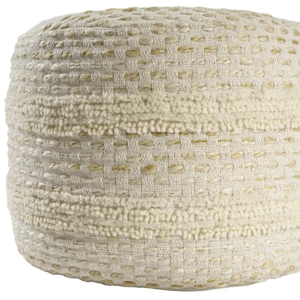 18" Natural And Ivory Cotton Blend Round Striped Pouf Ottoman Homeroots Living Room
