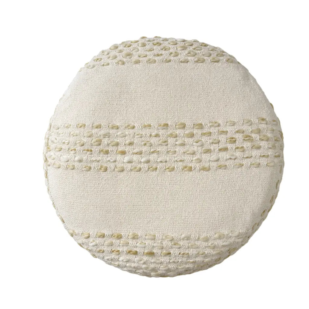 18" Natural And Ivory Cotton Blend Round Striped Pouf Ottoman Homeroots Living Room