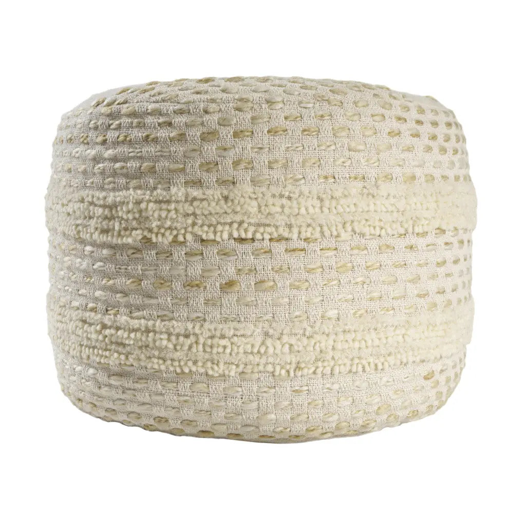 18" Natural And Ivory Cotton Blend Round Striped Pouf Ottoman Homeroots Living Room