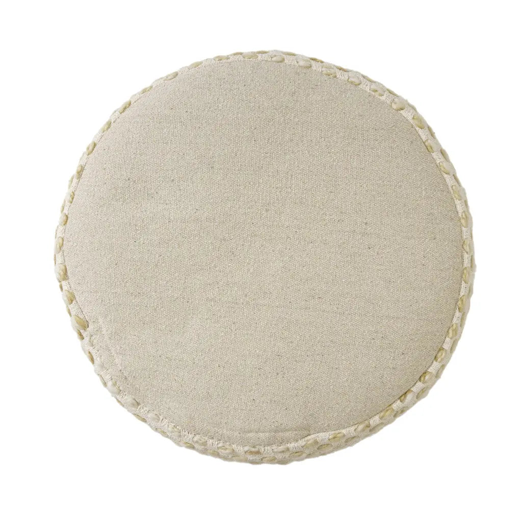 18" Natural And Ivory Cotton Blend Round Striped Pouf Ottoman Homeroots Living Room
