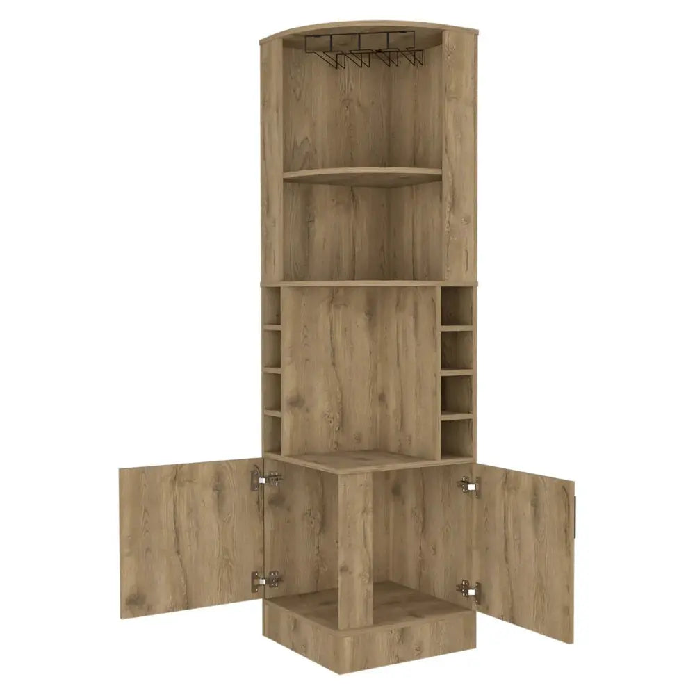 18" Natural Corner Bar Cabinet With Eleven Shelves Homeroots Kitchen & Dining