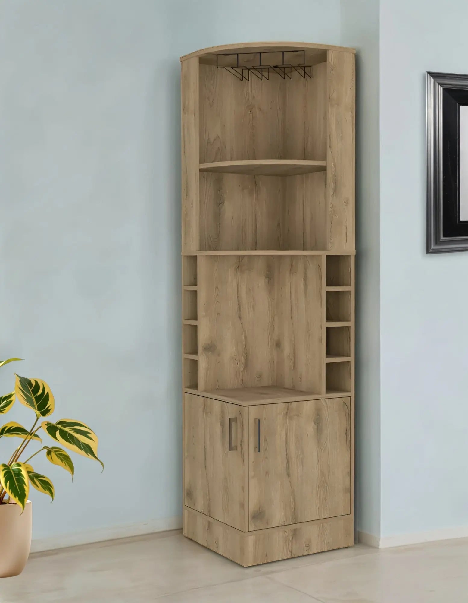 18" Natural Corner Bar Cabinet With Eleven Shelves Homeroots Kitchen & Dining