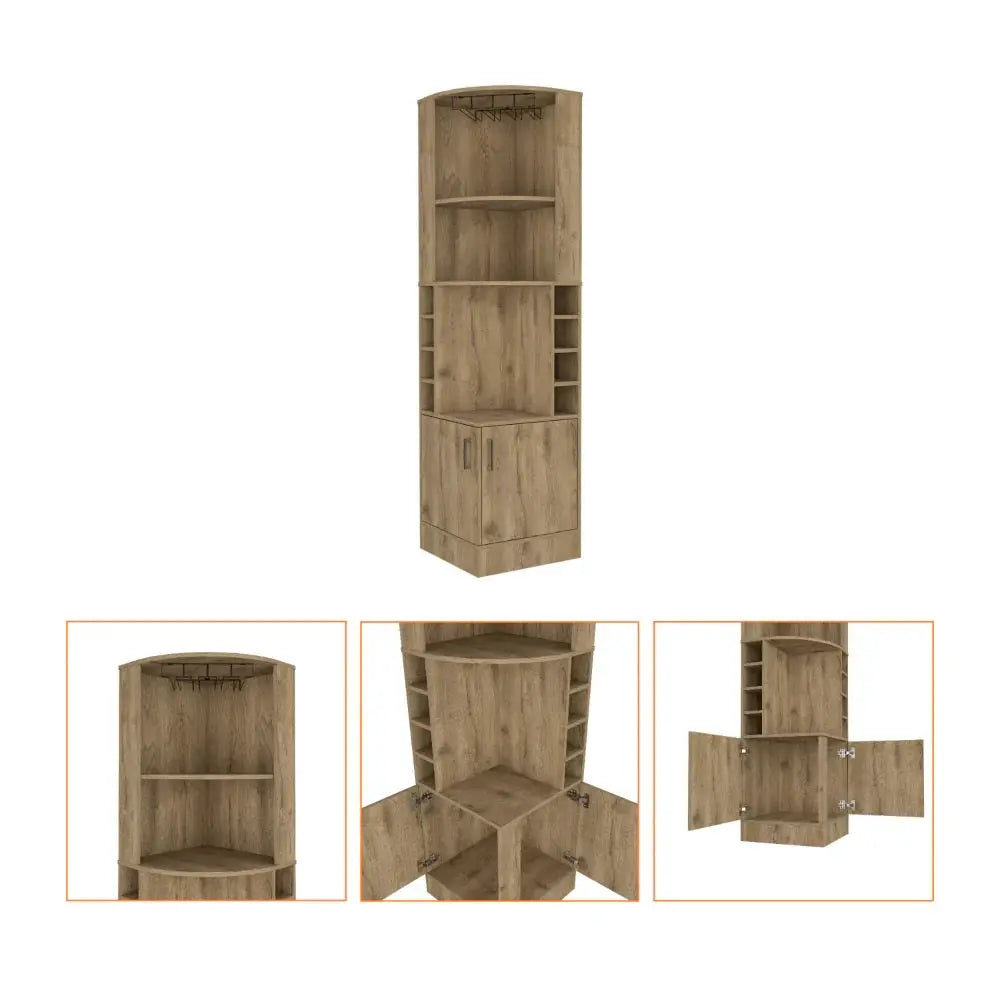 18" Natural Corner Bar Cabinet With Eleven Shelves Homeroots Kitchen & Dining