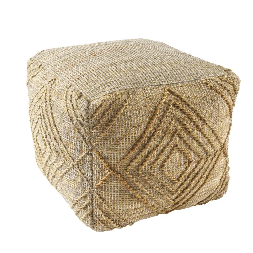18" Natural Jute Blend Cube Geometric Pouf Ottoman Homeroots Living Room