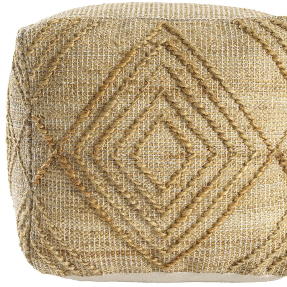 18" Natural Jute Blend Cube Geometric Pouf Ottoman Homeroots Living Room