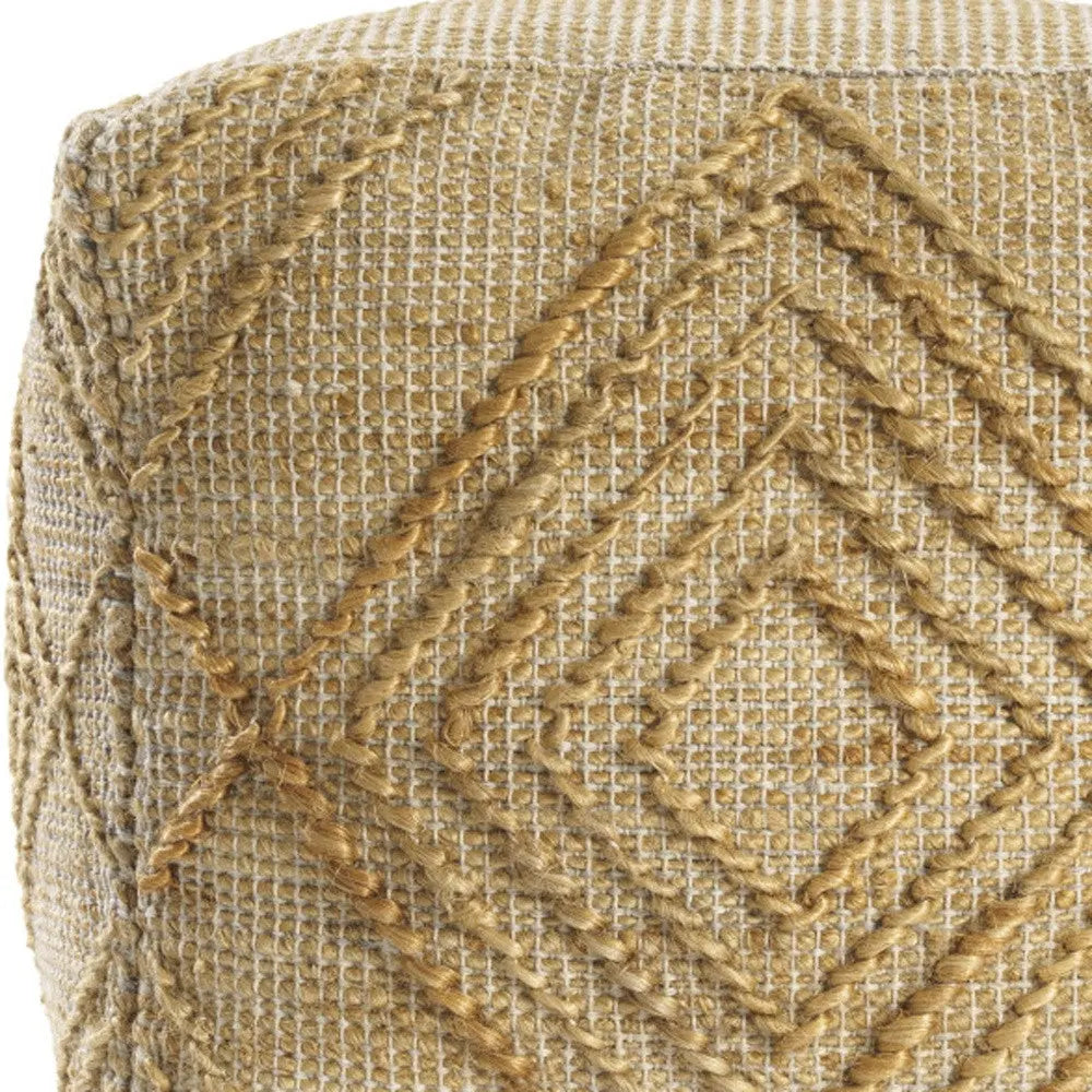 18" Natural Jute Blend Cube Geometric Pouf Ottoman Homeroots Living Room