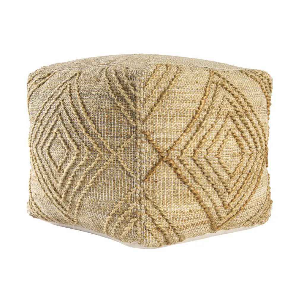 18" Natural Jute Blend Cube Geometric Pouf Ottoman Homeroots Living Room