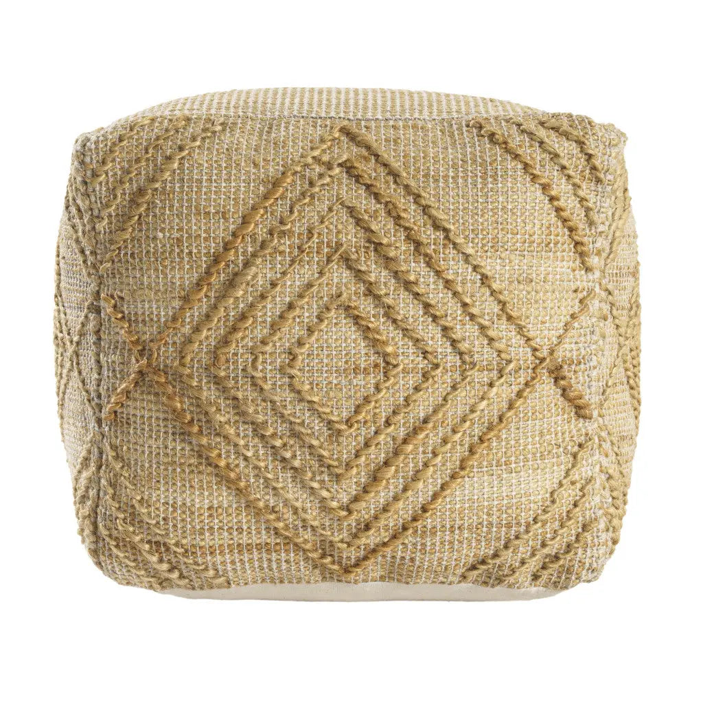 18" Natural Jute Blend Cube Geometric Pouf Ottoman Homeroots Living Room