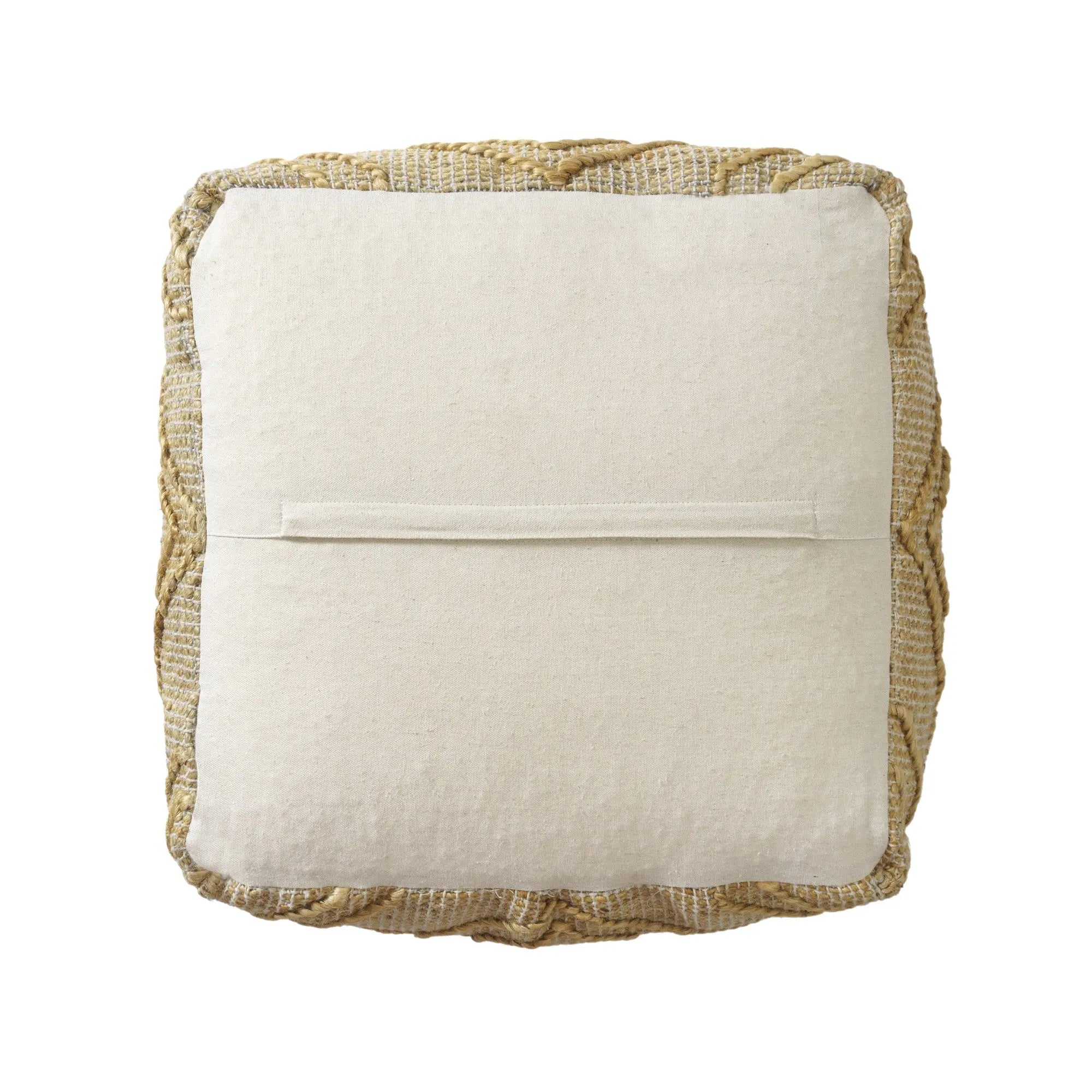 18" Natural Jute Blend Cube Quatrefoil Pouf Ottoman Homeroots Living Room