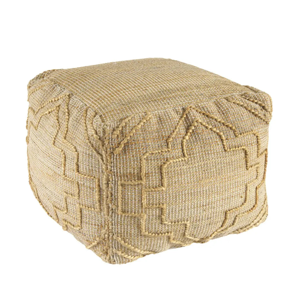 18" Natural Jute Blend Cube Quatrefoil Pouf Ottoman Homeroots Living Room