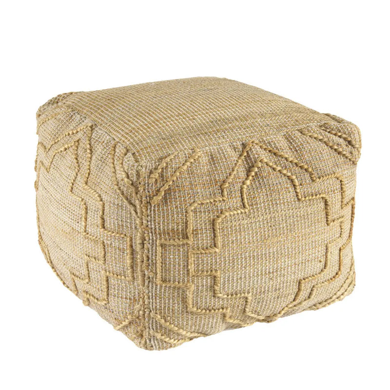 18" Natural Jute Blend Cube Quatrefoil Pouf Ottoman Homeroots Living Room
