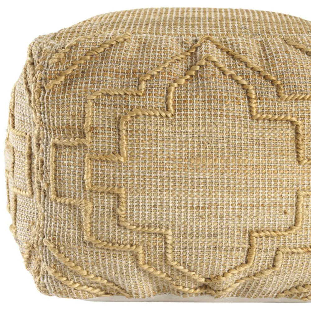 18" Natural Jute Blend Cube Quatrefoil Pouf Ottoman Homeroots Living Room