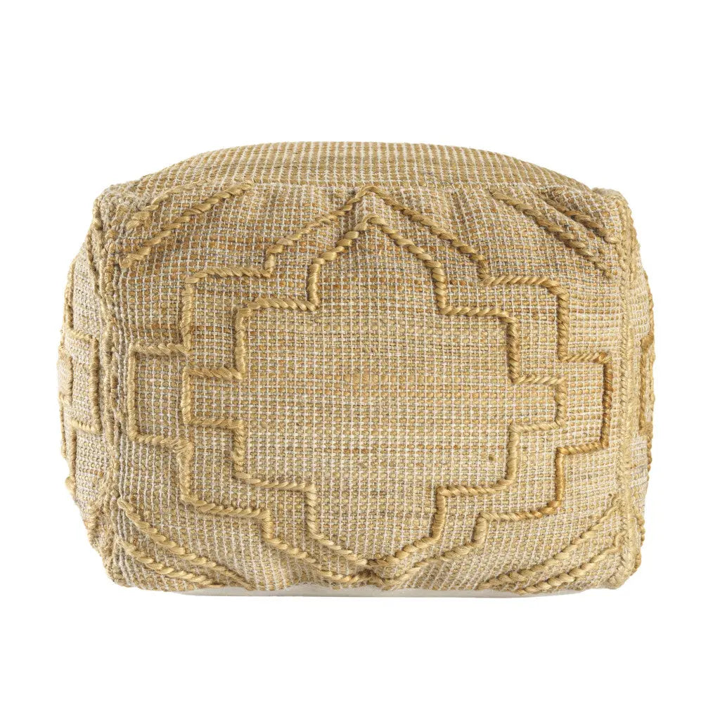 18" Natural Jute Blend Cube Quatrefoil Pouf Ottoman Homeroots Living Room