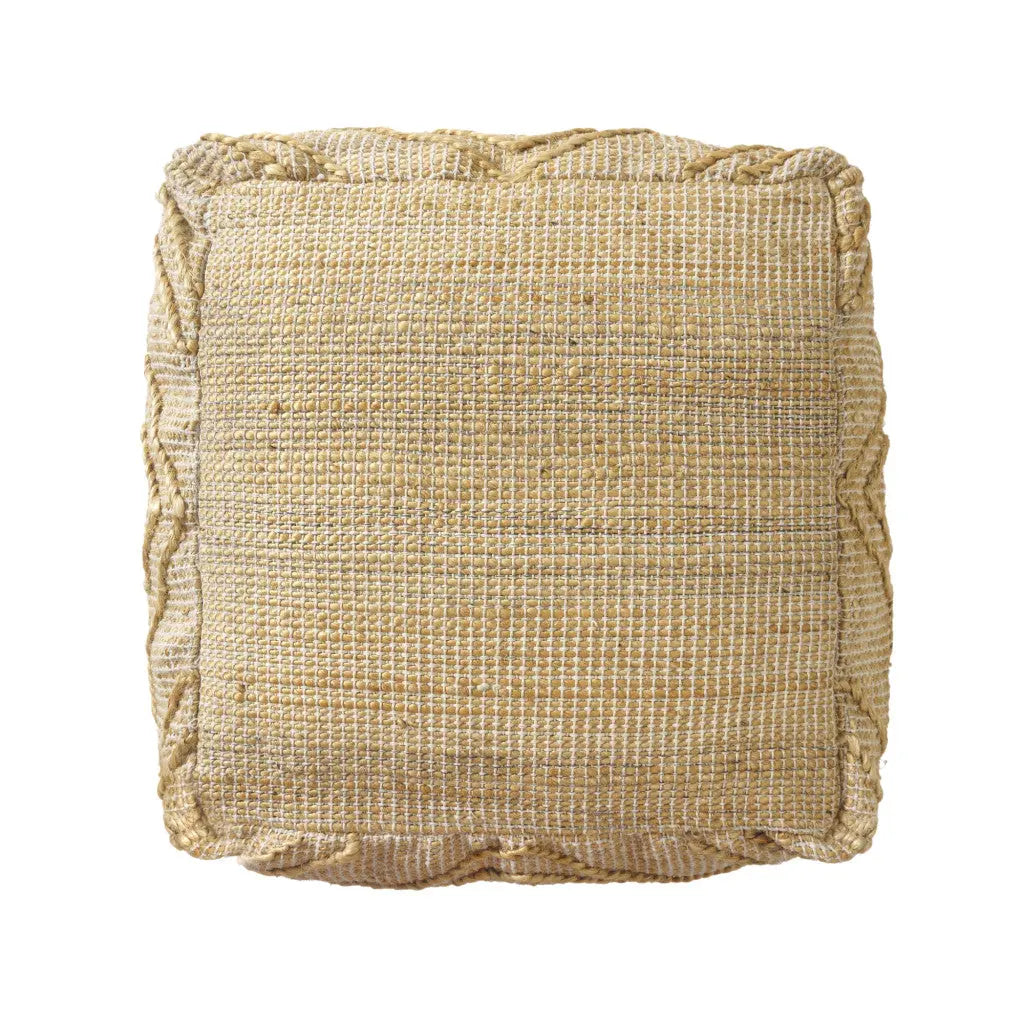 18" Natural Jute Blend Cube Quatrefoil Pouf Ottoman Homeroots Living Room