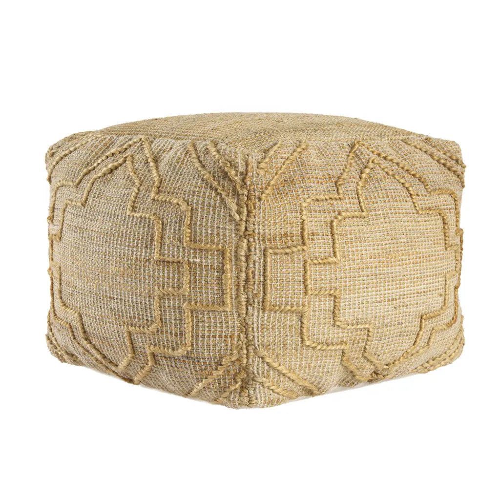 18" Natural Jute Blend Cube Quatrefoil Pouf Ottoman Homeroots Living Room