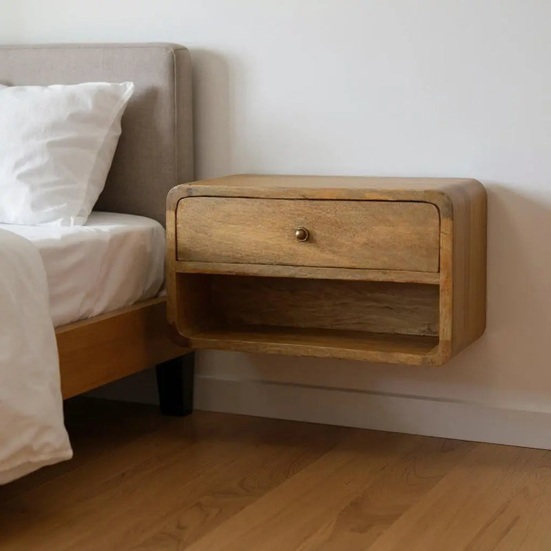 18" Natural Solid Wood One Drawer Floating Nightstand Homeroots Bed & Bath