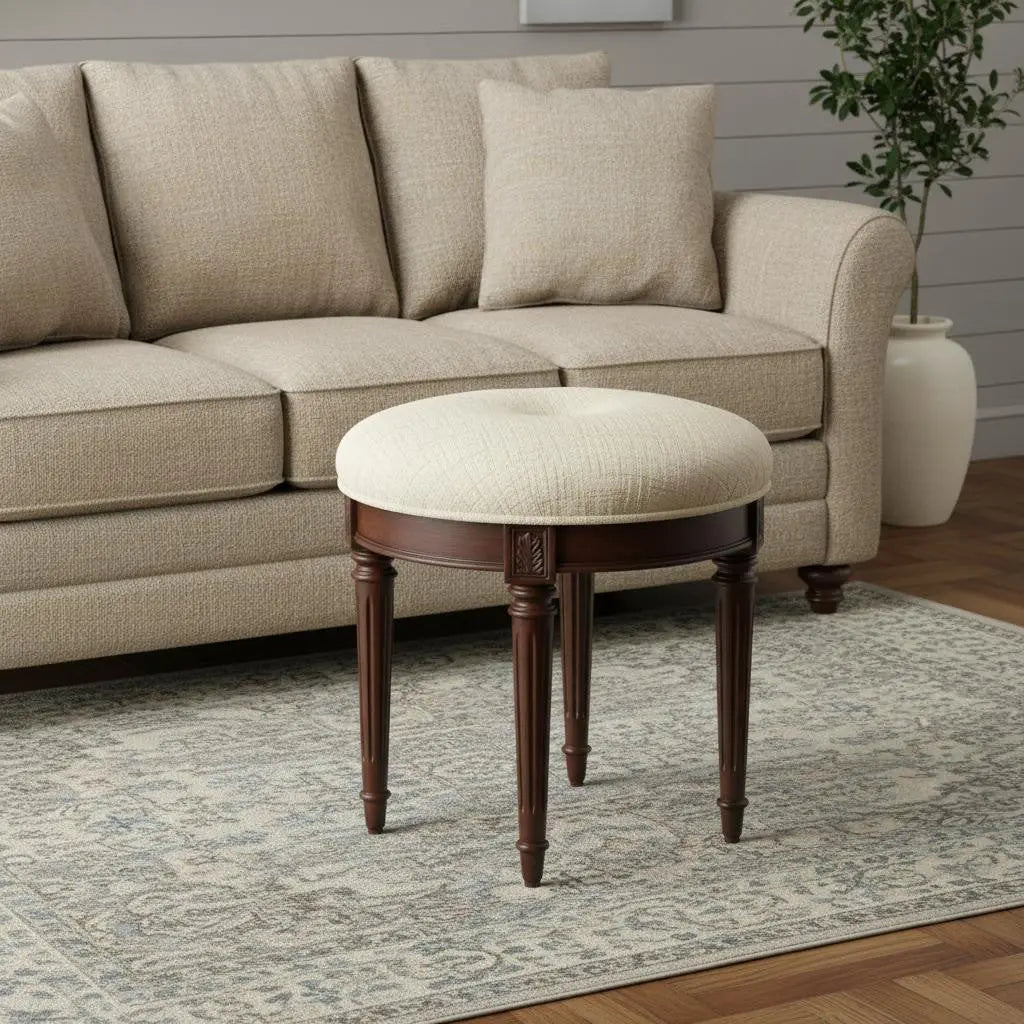18" Off White Linen And Dark Brown Ottoman Homeroots Living Room