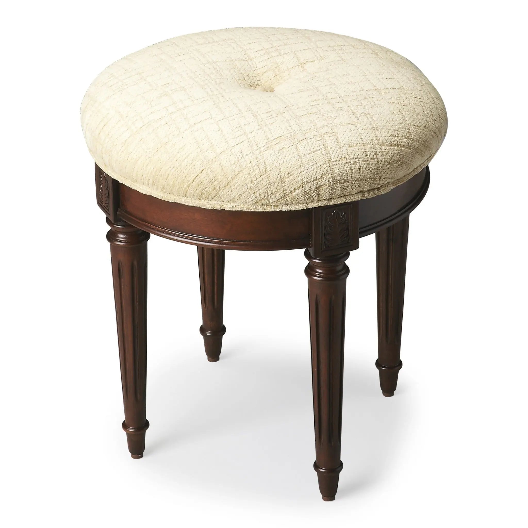 18" Off White Linen And Dark Brown Ottoman Homeroots Living Room
