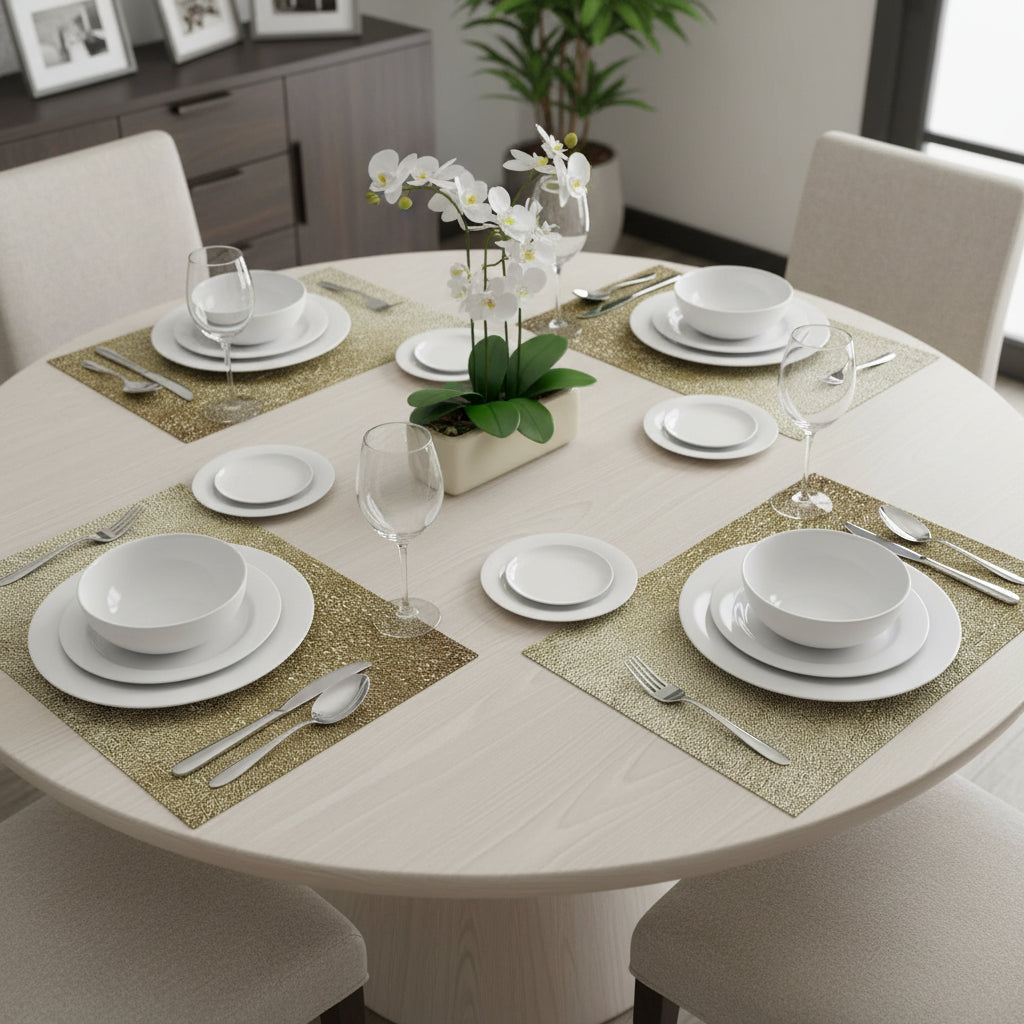 18" Set of Four Gold Vinyl Placemats Homeroots Kitchen & Dining