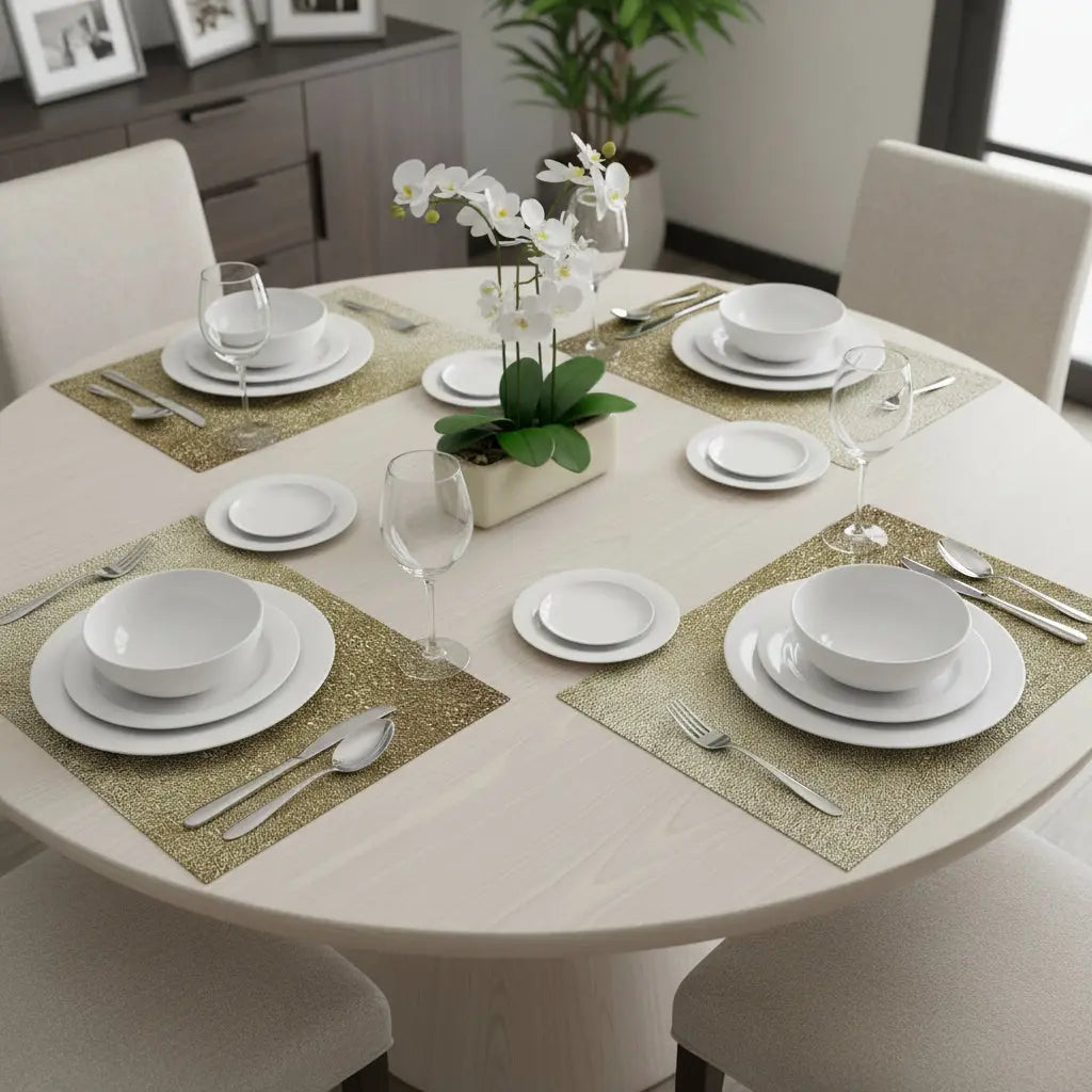 18" Set of Four Gold Vinyl Placemats Homeroots Kitchen & Dining