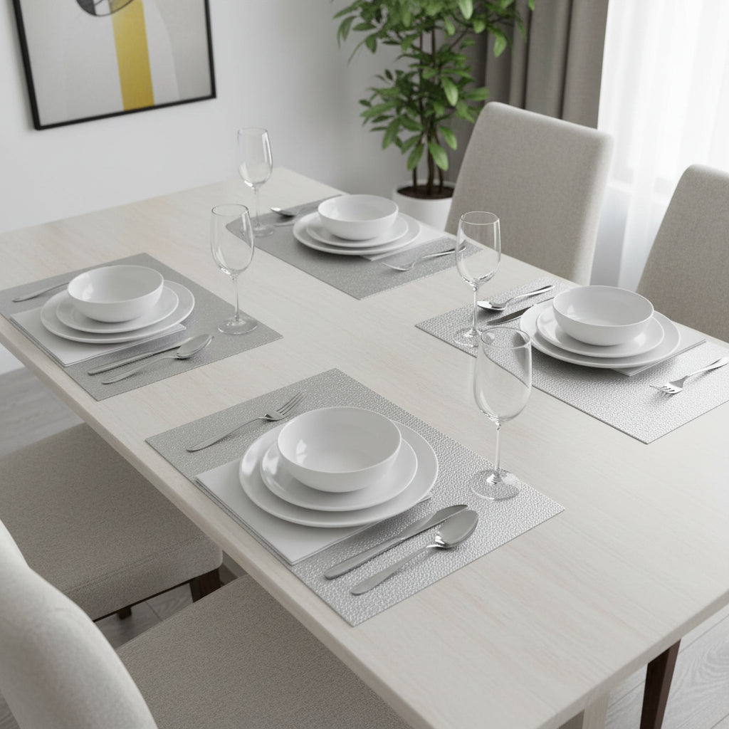 18" Set of Four Silver Vinyl Placemats Homeroots Kitchen & Dining