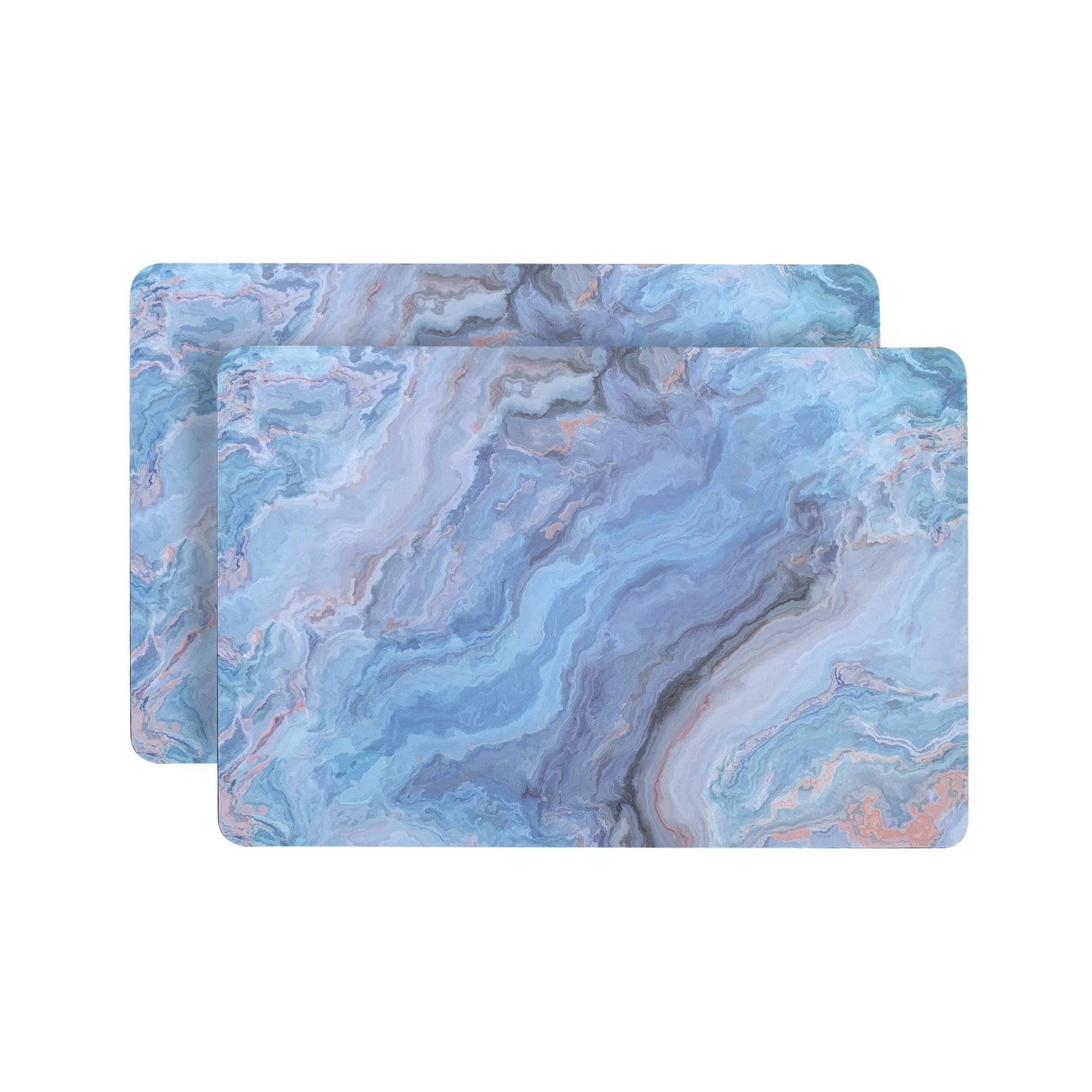 18" Set of Two Blue Abstract Faux Marble Cork Placemats Homeroots Kitchen & Dining
