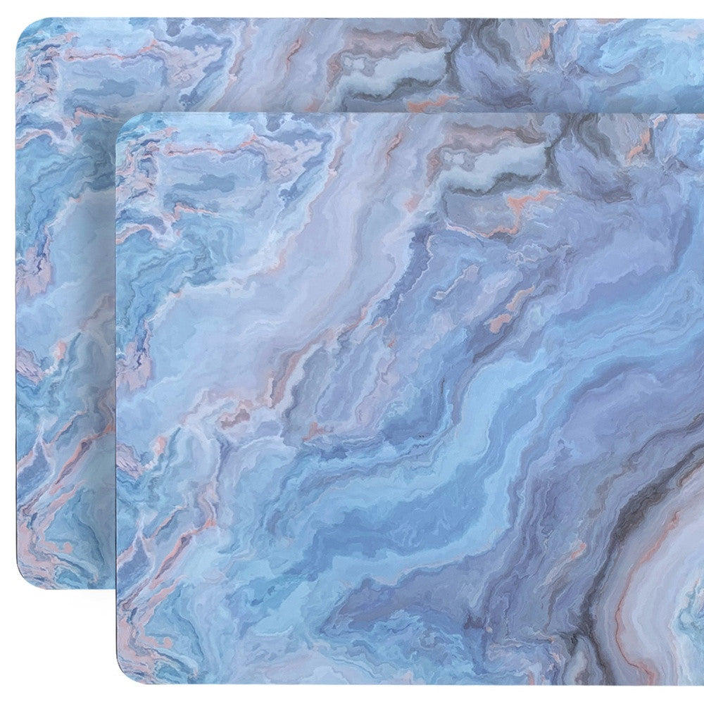 18" Set of Two Blue Abstract Faux Marble Cork Placemats Homeroots Kitchen & Dining