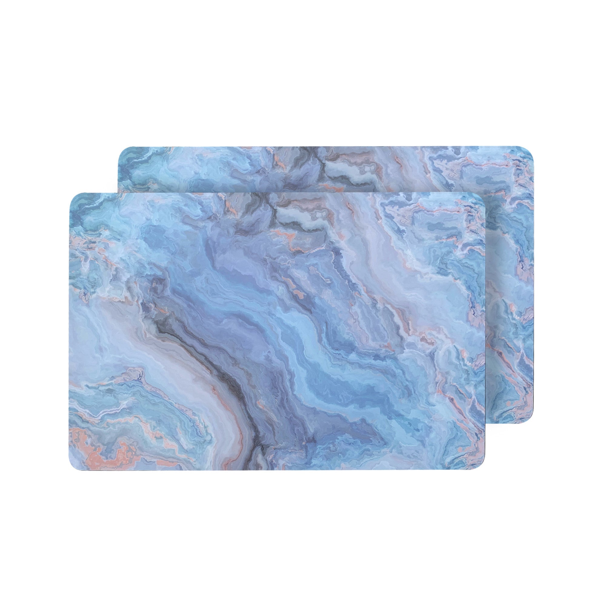 18" Set of Two Blue Abstract Faux Marble Cork Placemats Homeroots Kitchen & Dining