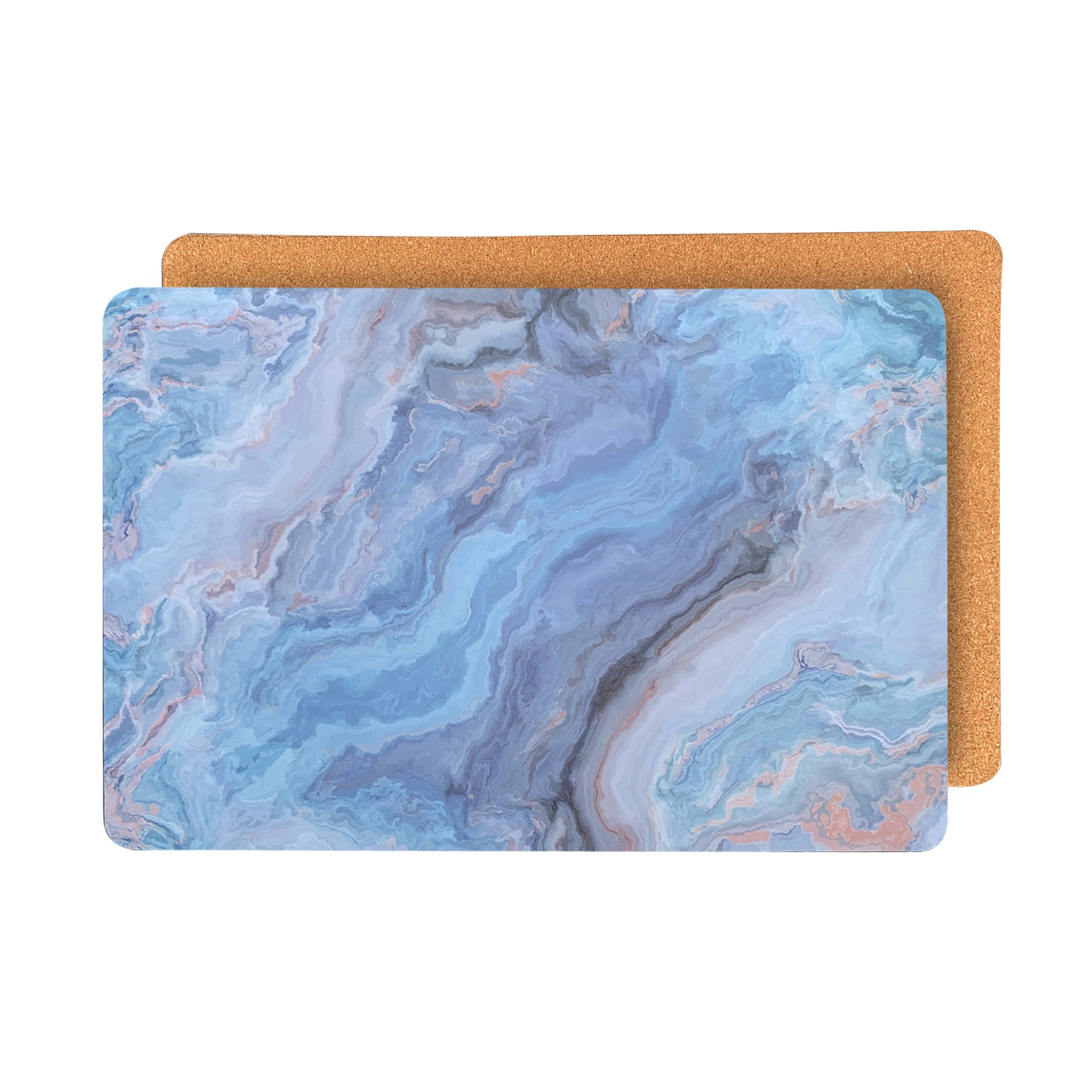 18" Set of Two Blue Abstract Faux Marble Cork Placemats Homeroots Kitchen & Dining