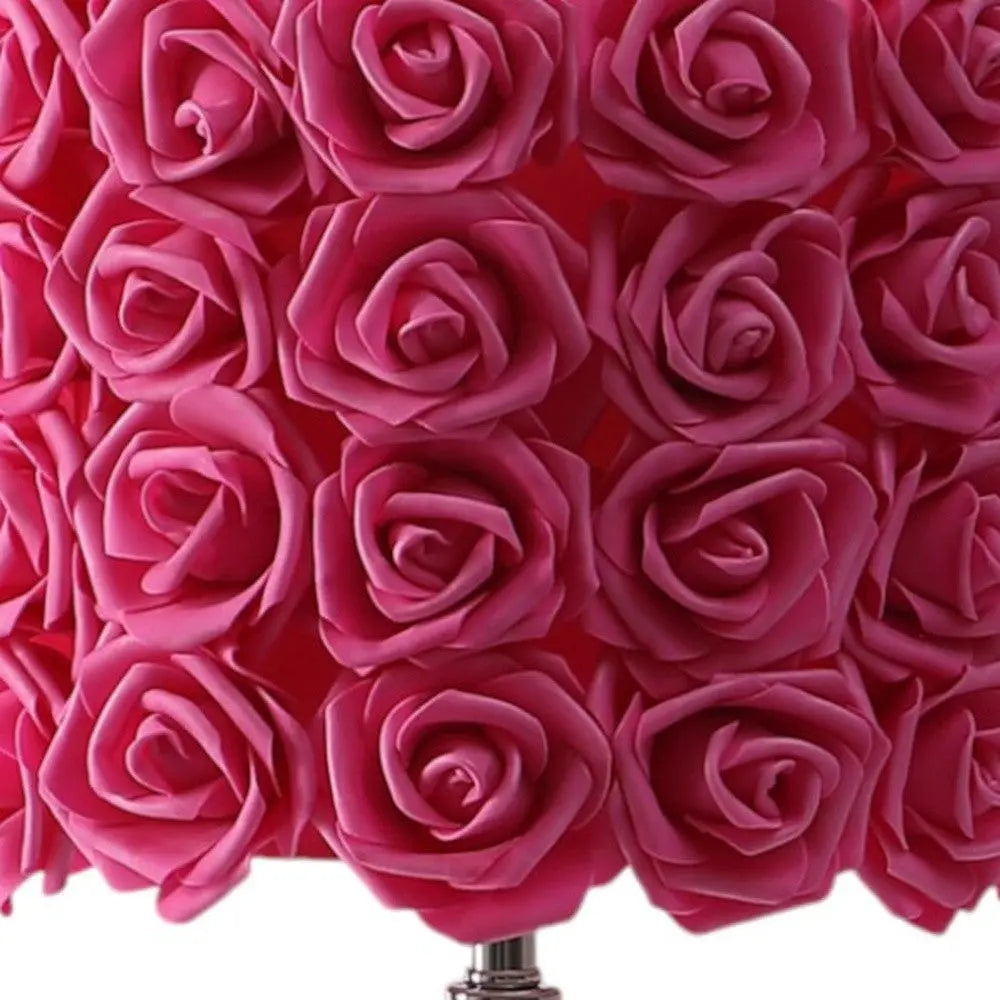 18" Silver Bedside Led Table Lamp With Red Flowers Drum Shade Homeroots Lighting