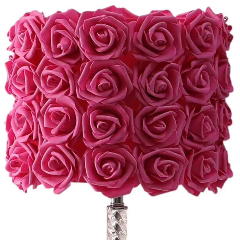 18" Silver Bedside Led Table Lamp With Red Flowers Drum Shade Homeroots Lighting