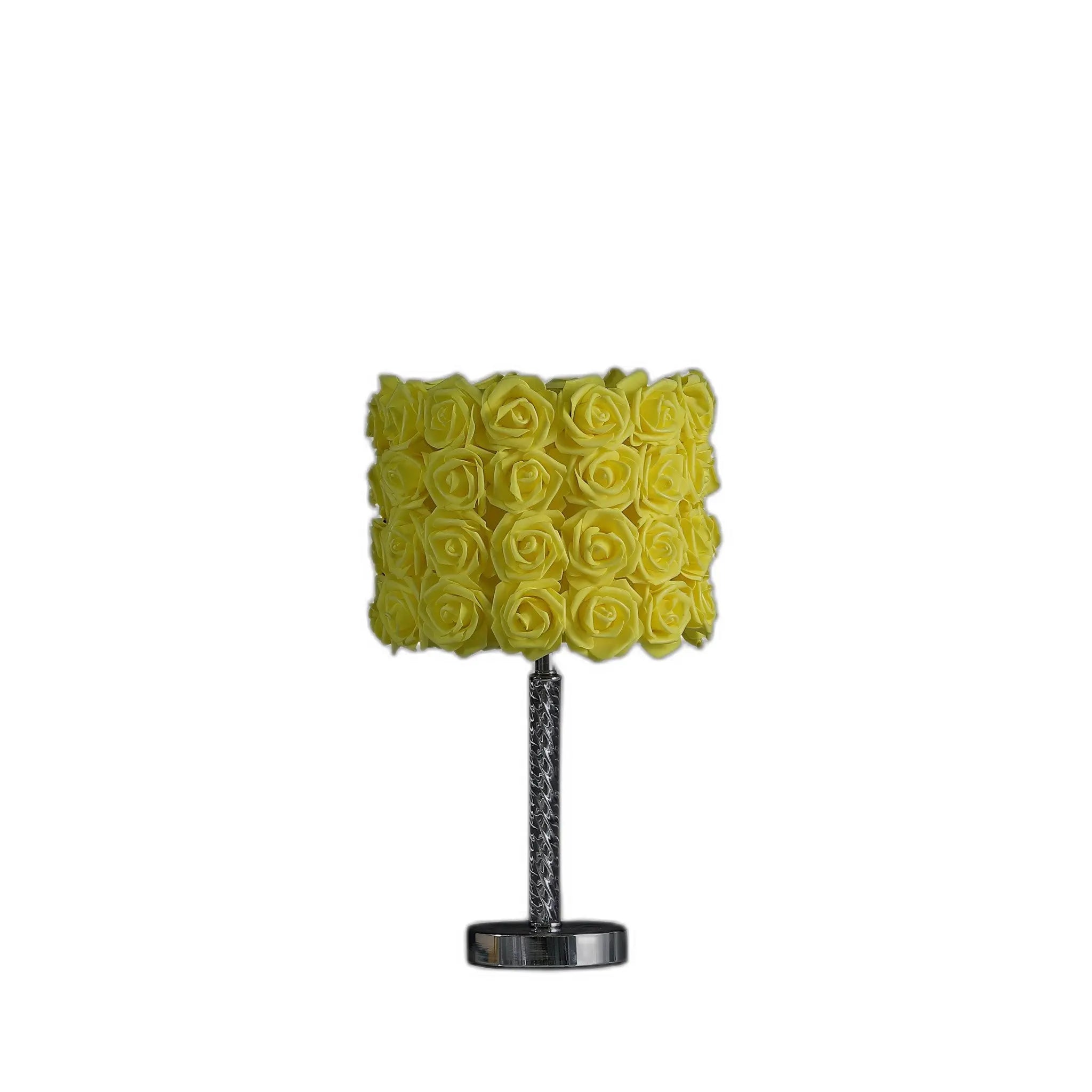 18" Silver Bedside Table Lamp With Yellow Flowers Drum Shade Homeroots Lighting