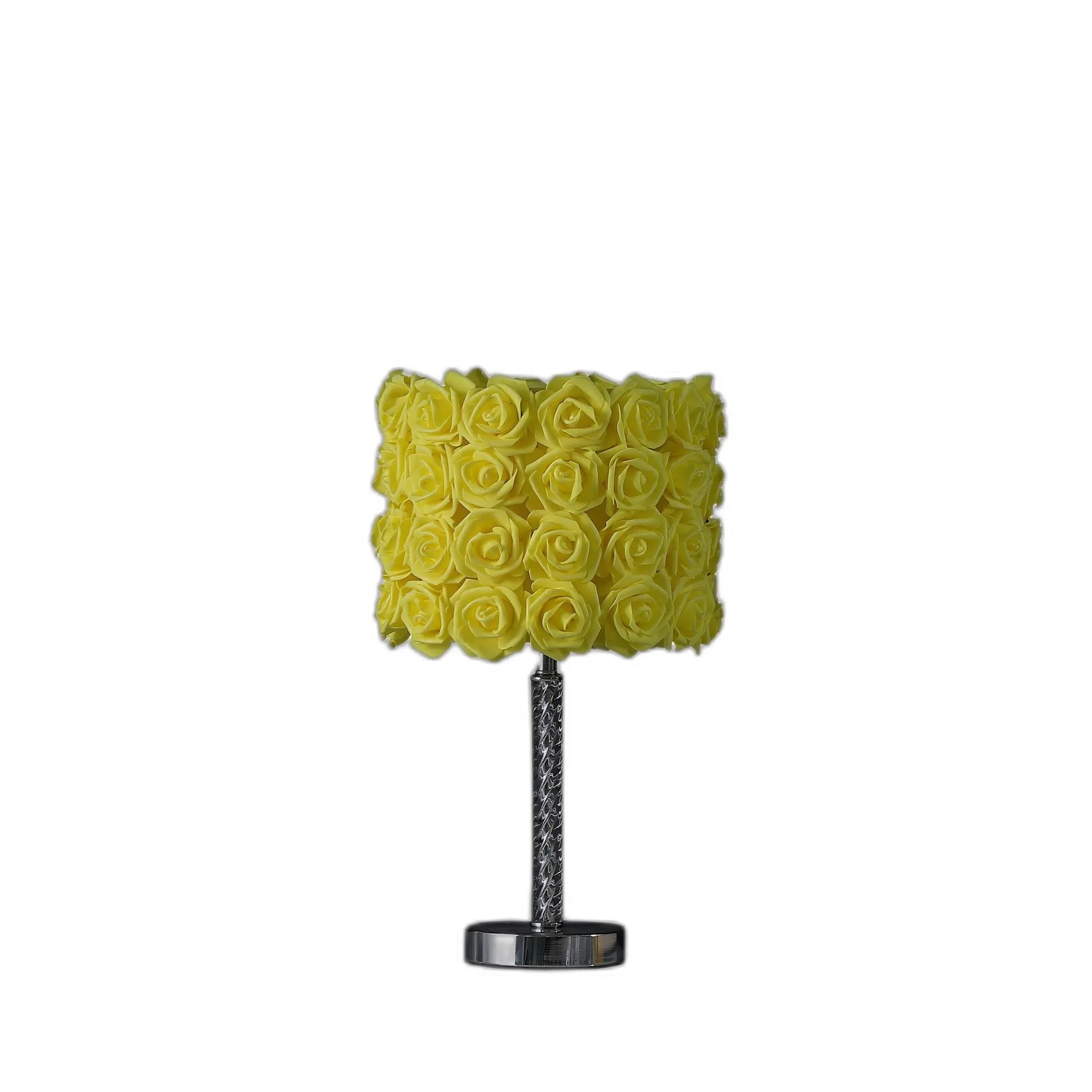 18" Silver Bedside Table Lamp With Yellow Flowers Drum Shade Homeroots Lighting