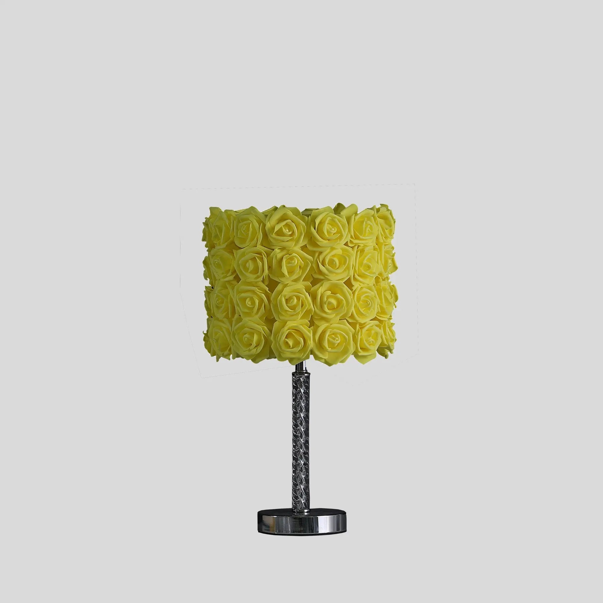 18" Silver Bedside Table Lamp With Yellow Flowers Drum Shade Homeroots Lighting