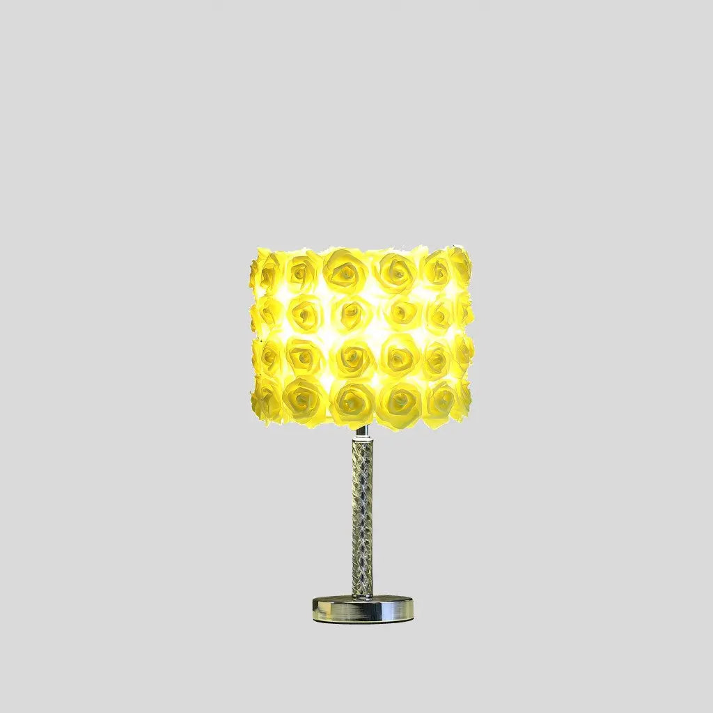 18" Silver Bedside Table Lamp With Yellow Flowers Drum Shade Homeroots Lighting