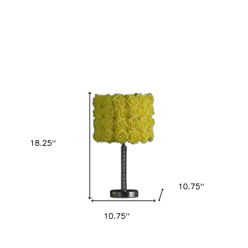 18" Silver Bedside Table Lamp With Yellow Flowers Drum Shade Homeroots Lighting