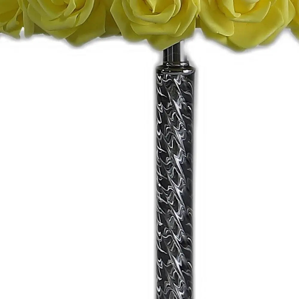18" Silver Bedside Table Lamp With Yellow Flowers Drum Shade Homeroots Lighting
