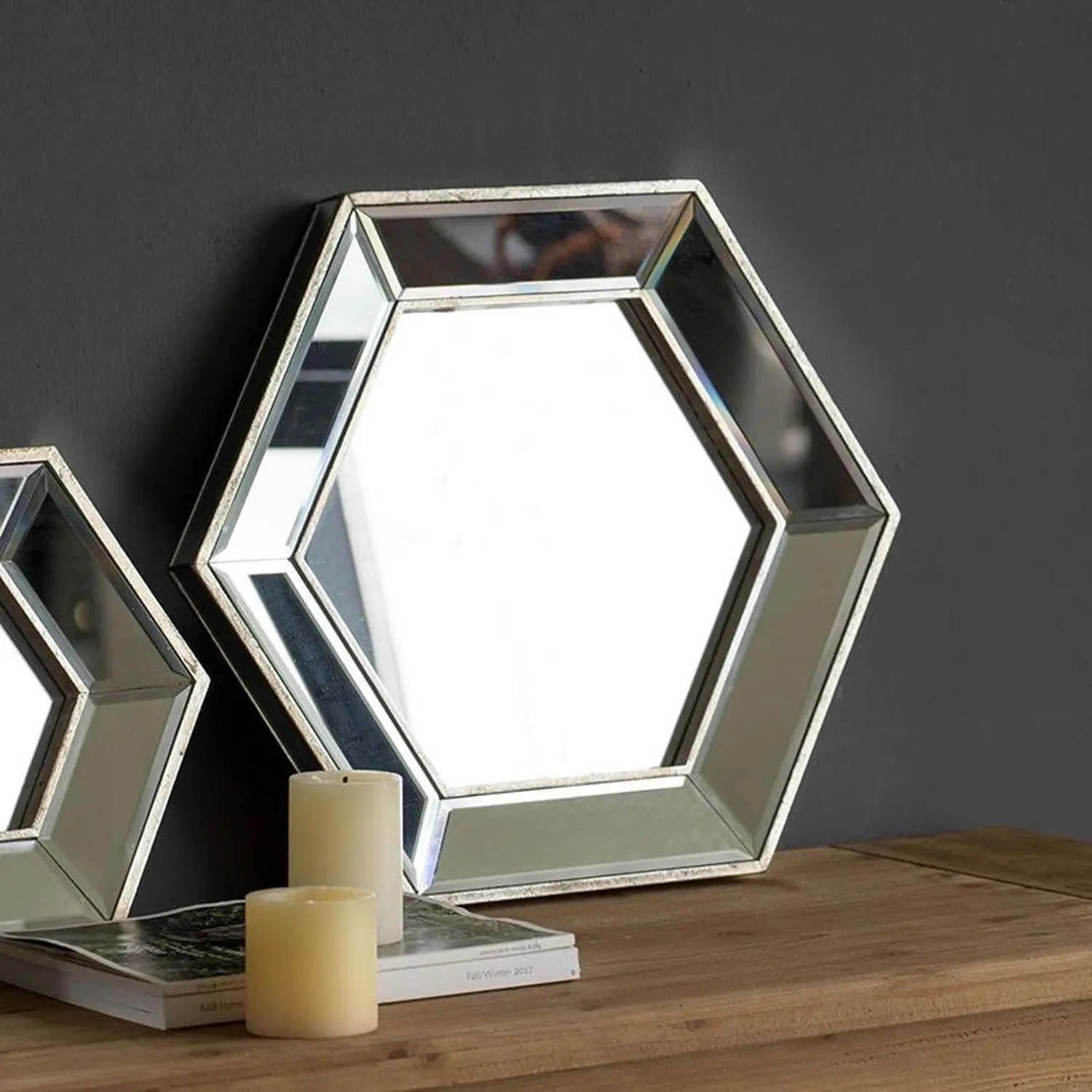 18" Silver Hexagon Glass Framed Accent Mirror Homeroots Bed & Bath